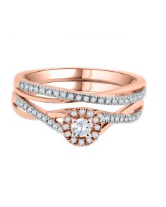14K Rose Gold Bridal Set Infintiy Style Round Solitaire Center With Halo 1/3ctw