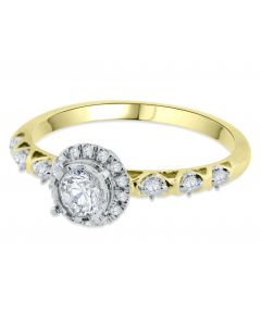 14K White Gold Engagement Ring 0.4ctw Diamond Ring Round Solitaire Center Halo Style Ornate