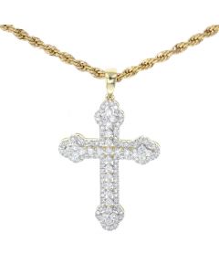 14K Yellow Gold Diamond Cross Charm Pendant With 1.50ctw Round Diamonds