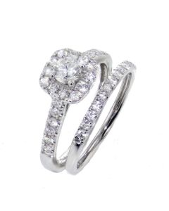 1.00CTW Diamond Ring and Band Set Halo Style 10K White Gold or Yellow Gold