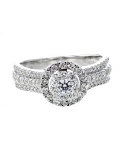 14K White Gold Engagement Ring Halo Style 0.90ctw Round Top