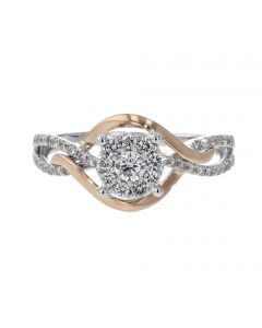 14K White and Rose Gold Engagement Ring 0.40ctw Round Cluster Tope Swirl Desing