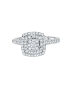 14K White Gold Double Halo Engagement Ring 0.5ct Diamonds 
