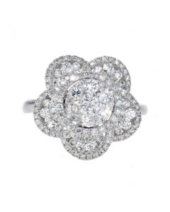 14K White Gold Diamond Ring Womens Flower Flora Design Coktail Statement Ring 1.25ctw