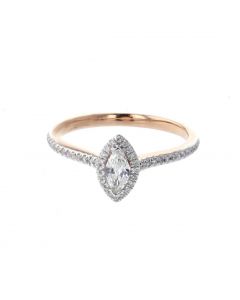 14K Rose Gold Ring Beautiful Engagement Ring With Marquise Cut in Diamond Center Solitaire and Round on Sides 0.33ctw Diamonds 