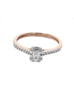 14K Rose Gold Ring With Emerald Cut Diamond in Center Beautiful Engagement Ring 0.38ctw Diamonds