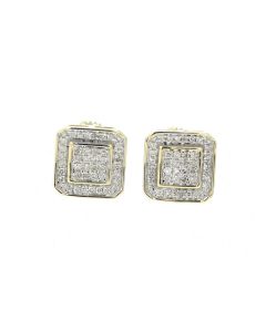 10K Yellow Gold Square Earrings For Men or Women With 0.25tw Round Diamonds