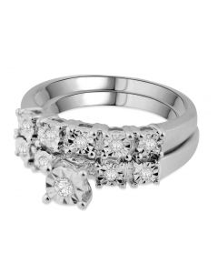 10K White Gold Bridal Set Diamond Ring Set Engagement Ring and Band 0.16ct