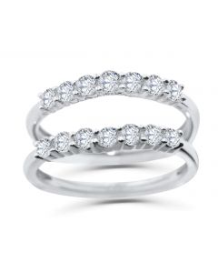 14K White Gold Jacket Ring Guard 3/4ctw Diamonds Wedding Band 