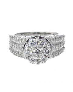 14K White Gold Round Cluster Engagement Ring Large 2.50ctw Diamonds