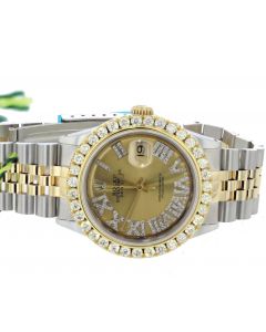 Mens Rolex Date Just Watch 36mm With 18K Gold Two Tone 3.25ctw Diamond