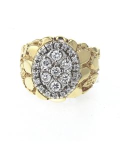 14k Gold Round Cut Mens 0.9Ctw Diamond Ring 20mm