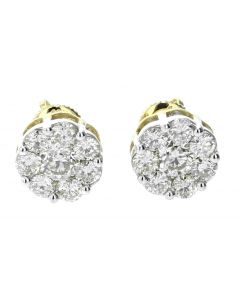 10K Gold Icy Round Shaped Flower Style Earrings 2.3Ctw Diamond 