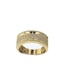 10K Yellow Gold 10mm Wide Mens Ring 0.43Ctw Diamond 