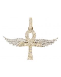 10K Gold Mens 3.87 Diamond Cross W/ Angel Wings Pendant