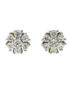 10K Gold Floral Style 7.75mm Earrings 0.57Ctw Diamonds