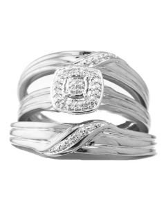 10K White gold His and Her Rings Set Trio Set 0.07ctw