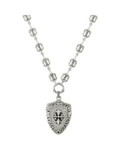 Sterling Silver Fleur Di Lis Necklace With Fleur Di Lis Shield Sterling Silver  24.00-25.00 Inch Sterling Silver Fleur Di Lis Necklace W/Fleur Di Lis Shield