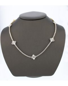 1.5 Carat Natural Diamonds 10k Yellow and White Gold Flower Tennis Necklace 17"