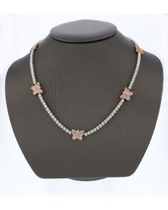 2.6 Carats Diamonds 10k White and Rose Gold Butterfly Tennis Necklace 17" 