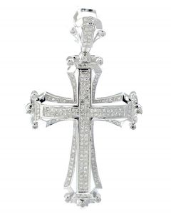 14K White Gold Diamond Cross Pendant 1.00ctw 2.25 Inch Tall