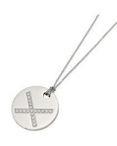 Cz Round Kiss Pend W/Anchor Ch N\A  30.31 X 02.42 Mm/ 18.00 Inch