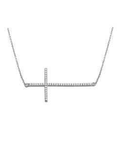 Sidways Cross Pendant and Necklace Set 10K White Gold 0.1ct Diamonds 18 Inch long 