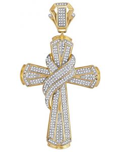 10kt Yellow Gold Mens Diamond Bound Cross Charm Pendant 1-1/6 Cttw 