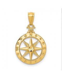 Mens 14k Yellow Gold Diamond-Cut Polished Compass Pendant 0.94gm, 22.3 mm length Solid Pendant