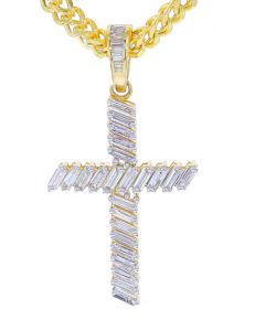 Midwest Jewellery Baguette Natural Diamond Cross Pendant 10kt Gold 3.1ctw Diamond