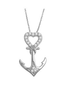 Anchor With Heart Diamond Pendant 10K White Gold 0.09ct With Necklace