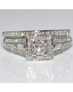 Princess Cut Diamond Bridal Set Wedding 2pc Vintage Inspired Halo White Gold New