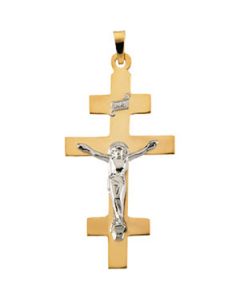 Two Tone Crucifix Pendant 14K Yellow/White Gold 35.00X19.00 Mm