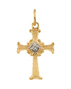 Childs Cross Pendant W/Diamond 14K Yellow Gold 13.00X10.00 Mm