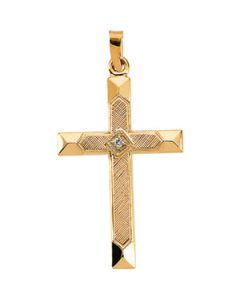 Cross Pendant W/Diamond 14K Yellow Gold 25.00X17.00 Mm