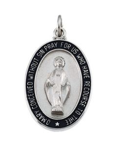 Miraculous Medal W/ 18 Inch Chain Sterling Silver  22.00X16.00 Mm
