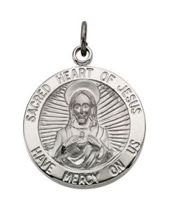 Sacred Heart Of Jesus Medal W/ 24 Inch Chain Sterling Silver  19.00Mm