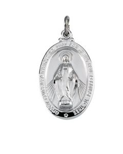 Miraculous Medal W/ 24 Inch Chain Sterling Silver  26.00X18.00 Mm