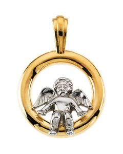 Two Tone Angel Pendant 14K Yellow/White Gold 15.00 Mm