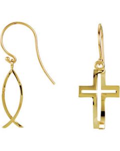Eyevolver Cross/Fish Earrings 14K Yellow Gold Pair 19.00X13.00 Mm;P;Eyevolver Cross/Fish Earrings