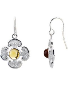 Genuine Citrine Maltese Cross Earring Pair Sterling Silver  Pair Genuine Citrine Maltese Cross Earring Pair
