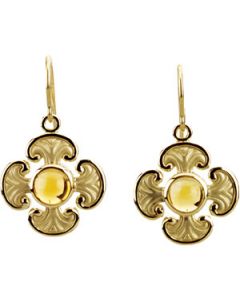 Genuine Citrine Maltese Cross Earring Pair 14K Yellow Gold Pair Genuine Citrine Maltese Cross Earring Pair