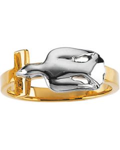 Two Tone Cross And Holy Spirit Ring 14K Yellow/White Gold Ring