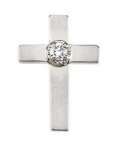 Cross Lapel Pin W/Diamond 14K White Gold 11.00X08.00 Mm