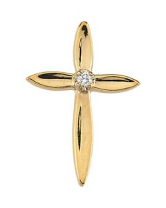 Cross Lapel Pin W/Diamond 14K Yellow Gold 18.00X13.00 Mm
