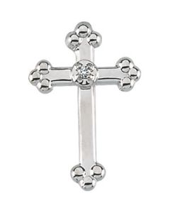 Cross Lapel Pin W/Diamond 14K Yellow Gold 14.00X09.00 Mm