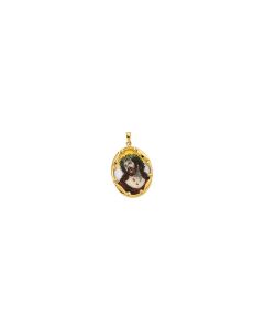 14kt Yellow 25x19.5mm Face of Jesus Hand-Painted Porcelain Medal