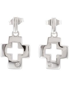 Cross Earrings W/Backs/Rhodium Plate Sterling Silver  Pair .015 Ct Tw Cross Earrings W/Backs/Rhoium Plate