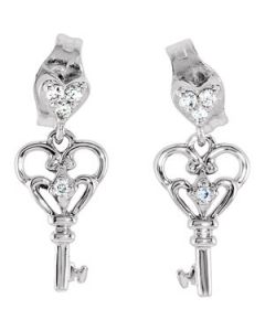 Youth Key Diamond Earrings With Backs And Packaging 14K White Gold Pair 10.00X06.00 Mm Youth Key Diamond Earrings W/Backs And Packaging
