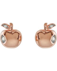 Youth Apple Diamond Earrings With Backs And Packaging 14K Rose/White Gold Pair 07.00X08.00 Mm Youth Apple Diamond Earrings With Backs And Packaging